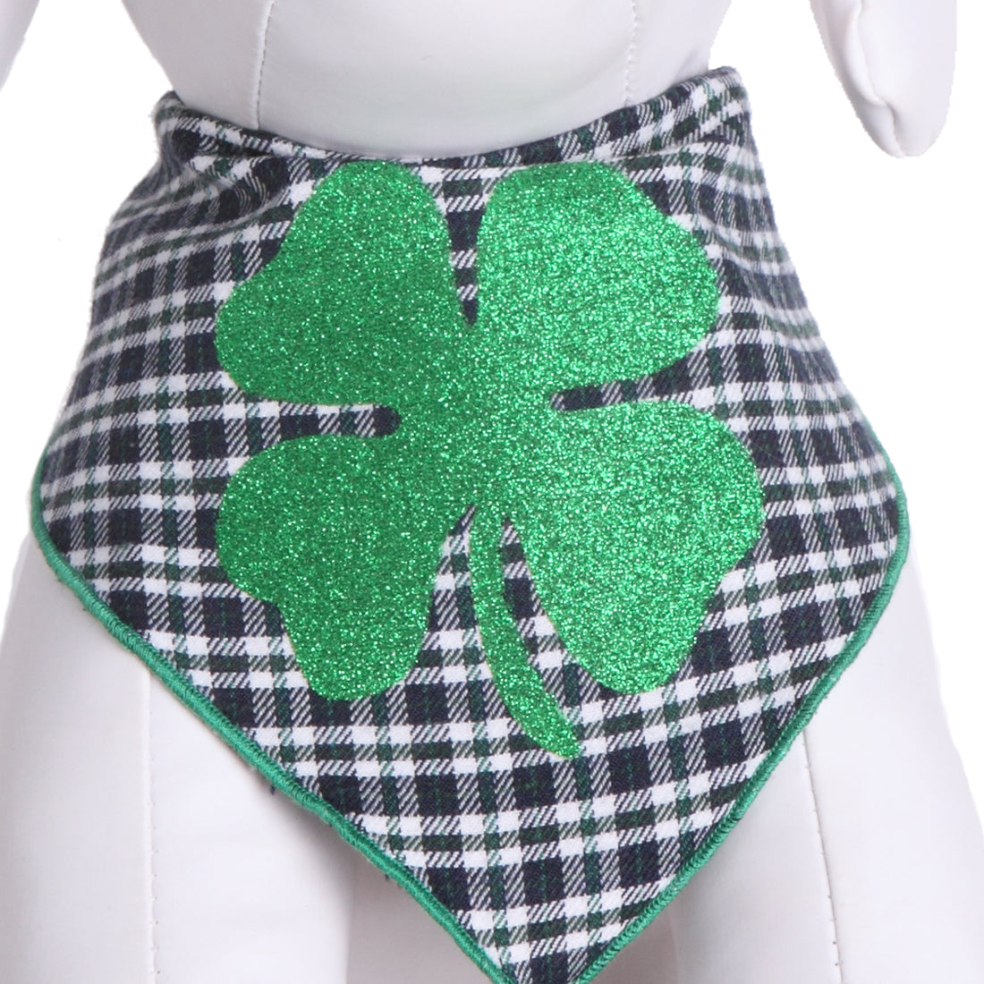 Green Glitter Clover on Plaid
