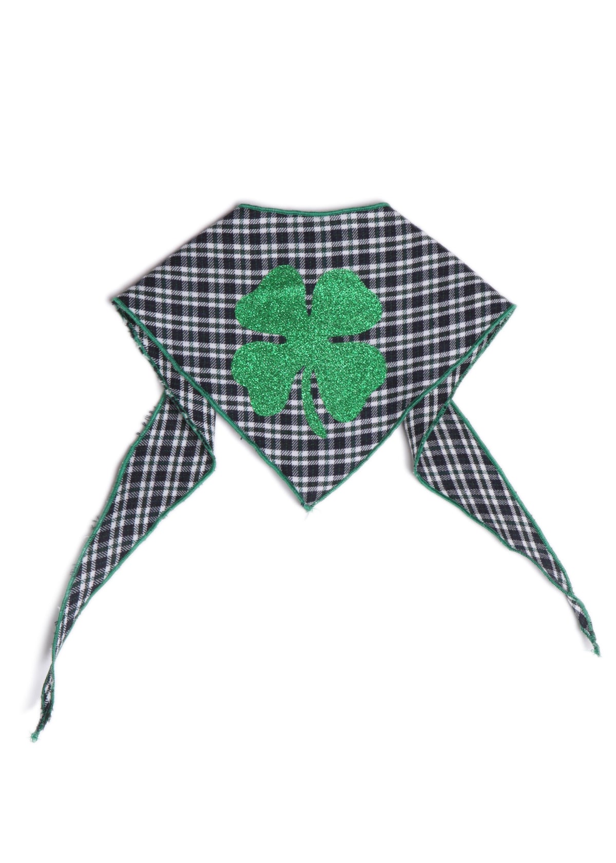 Green Glitter Clover on Plaid