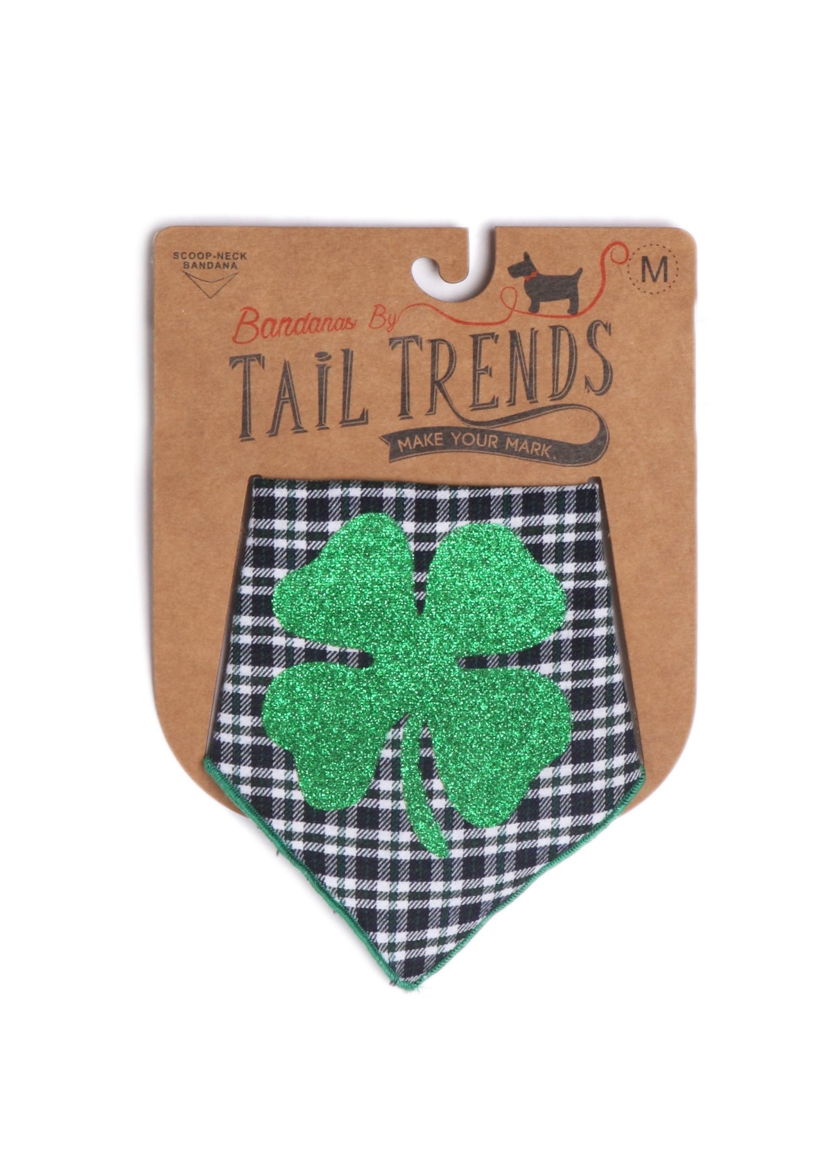 Green Glitter Clover on Plaid