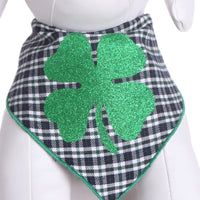 Green Glitter Clover on Plaid