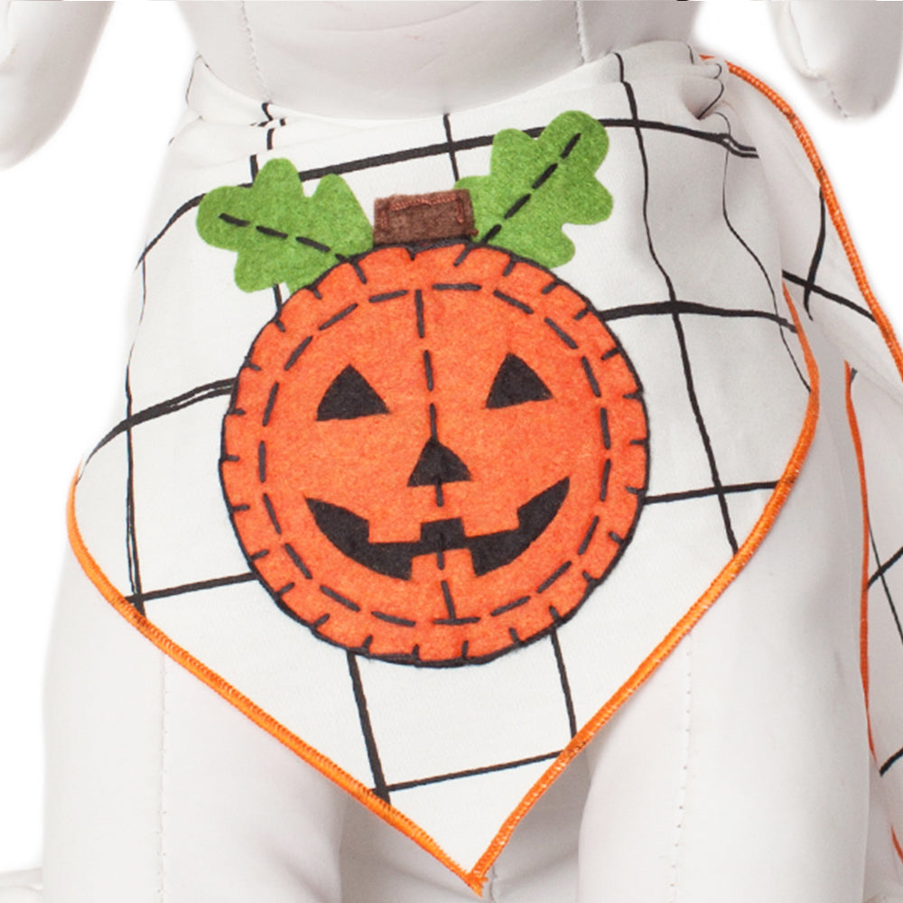 Pumpkin on White Dog Bandana Cute Halloween Pet Scarf